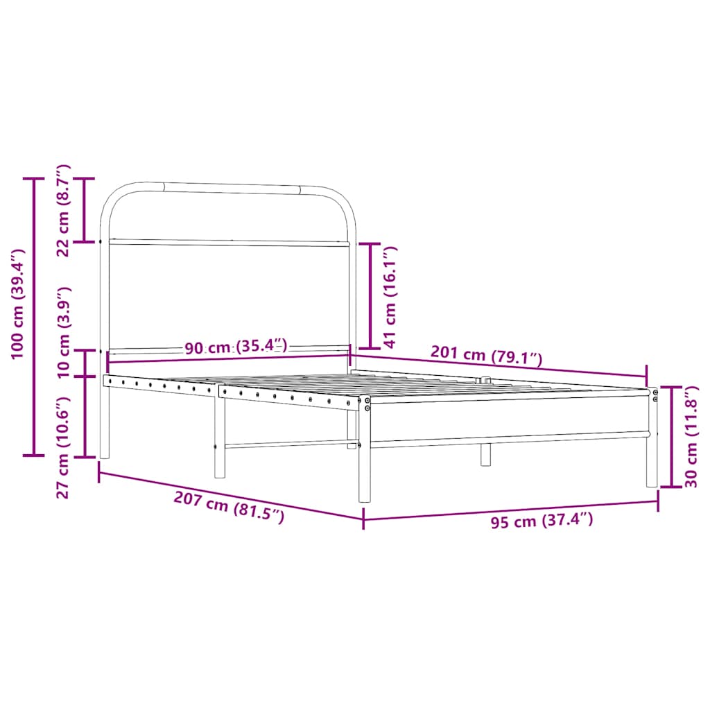 Sengeramme uten madrass røkt eik 90x200 cm konstruert tre