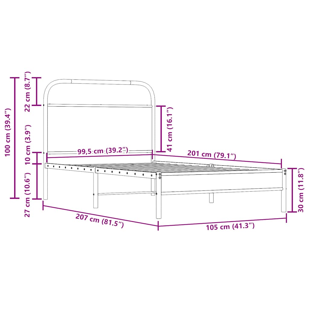 Sengeramme uten madrass røkt eik 100x200 cm konstruert tre