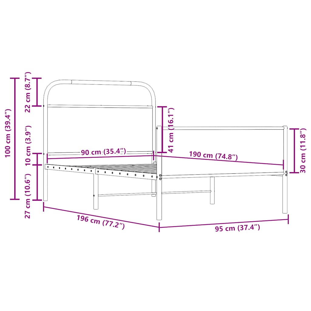 Sengeramme uten madrass sonoma eik 90x190 cm konstruert tre