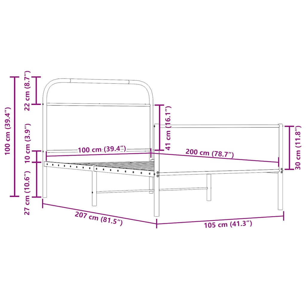 Sengeramme uten madrass sonoma eik 100x200 cm konstruert tre