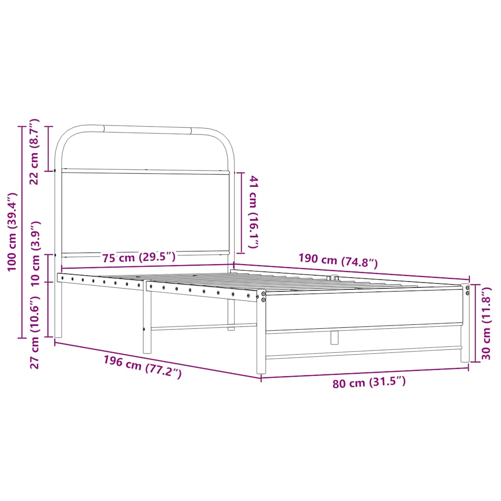 Sengeramme uten madrass sonoma eik 75x190 cm konstruert tre