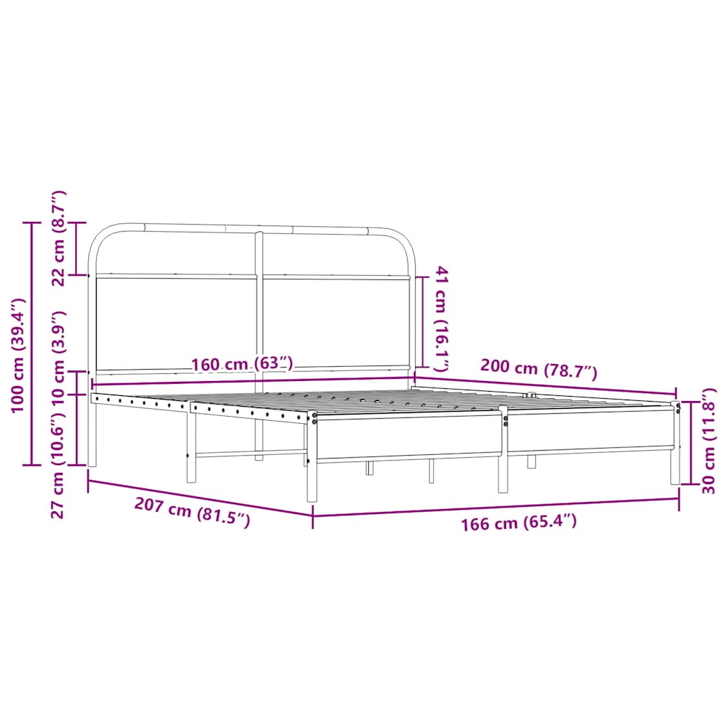 Sengeramme uten madrass sonoma eik 160x200 cm konstruert tre