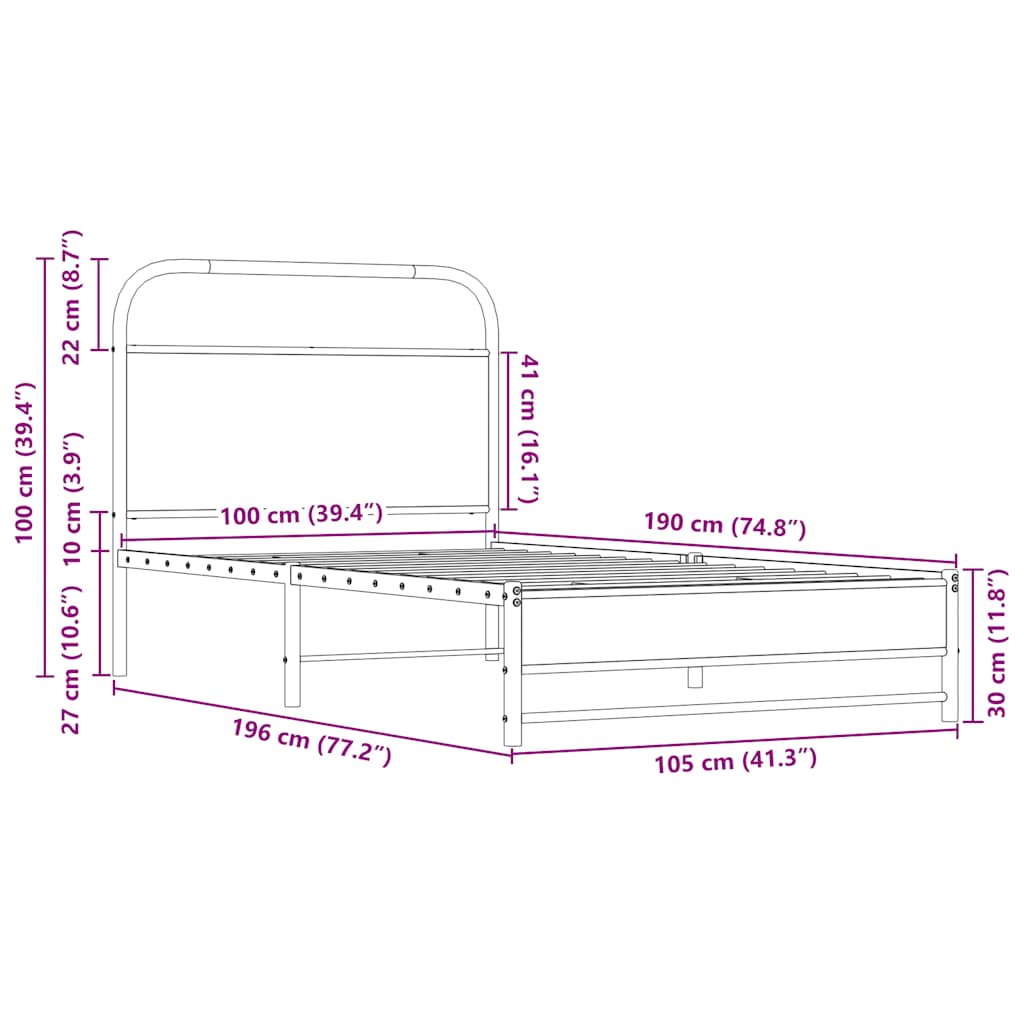 Sengeramme uten madrass sonoma eik 100x190 cm konstruert tre