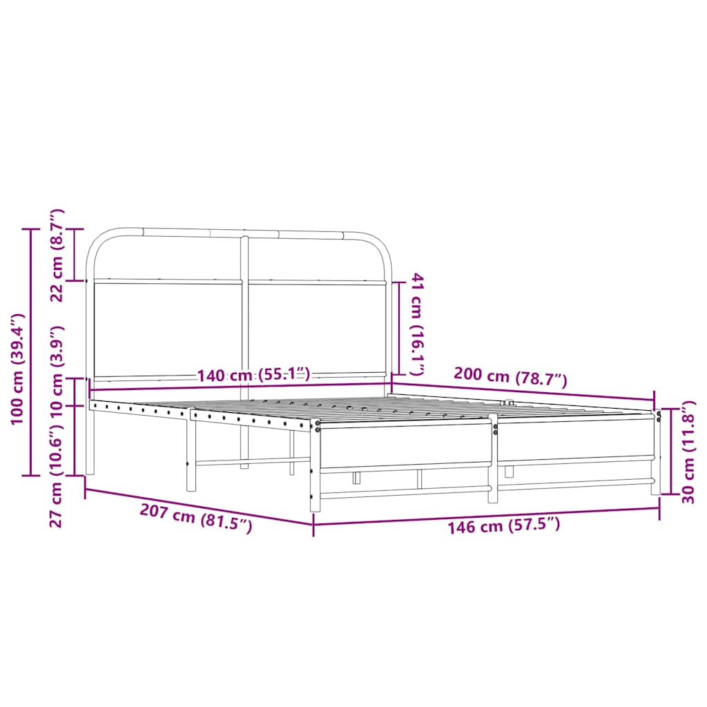 Sengeramme uten madrass sonoma eik 140x200 cm konstruert tre