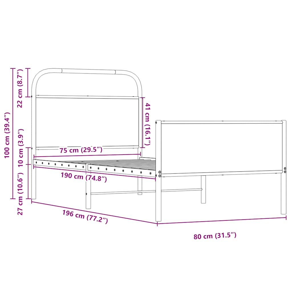 Sengeramme uten madrass sonoma eik 75x190 cm konstruert tre