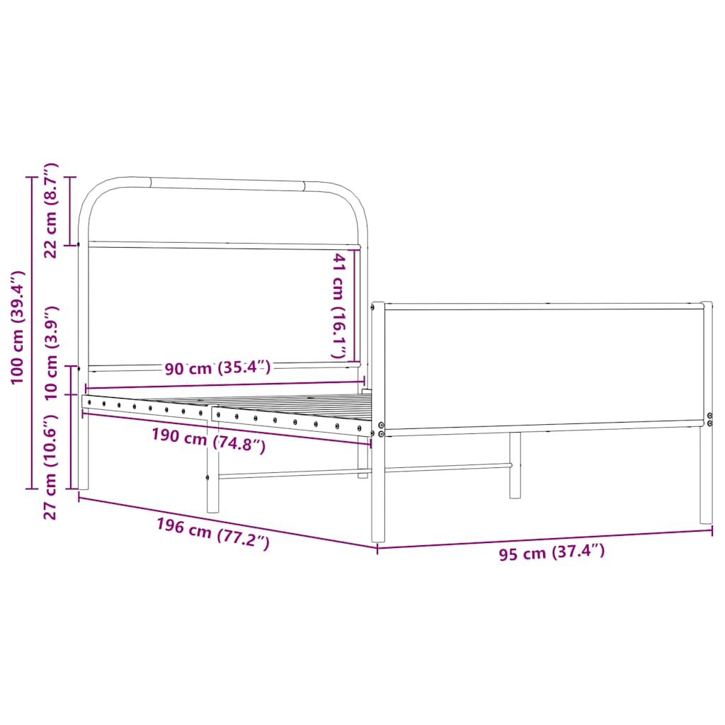 Sengeramme uten madrass sonoma eik 90x190 cm konstruert tre