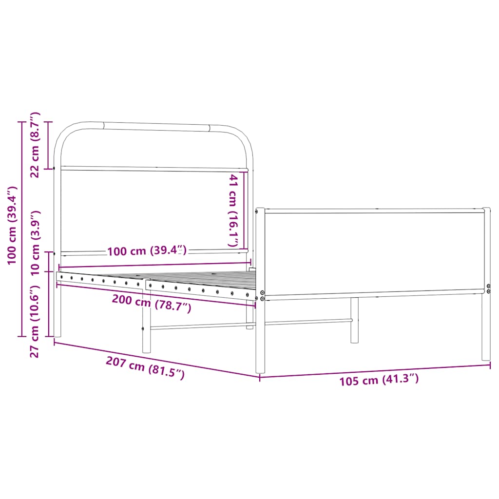 Sengeramme uten madrass sonoma eik 100x200 cm konstruert tre