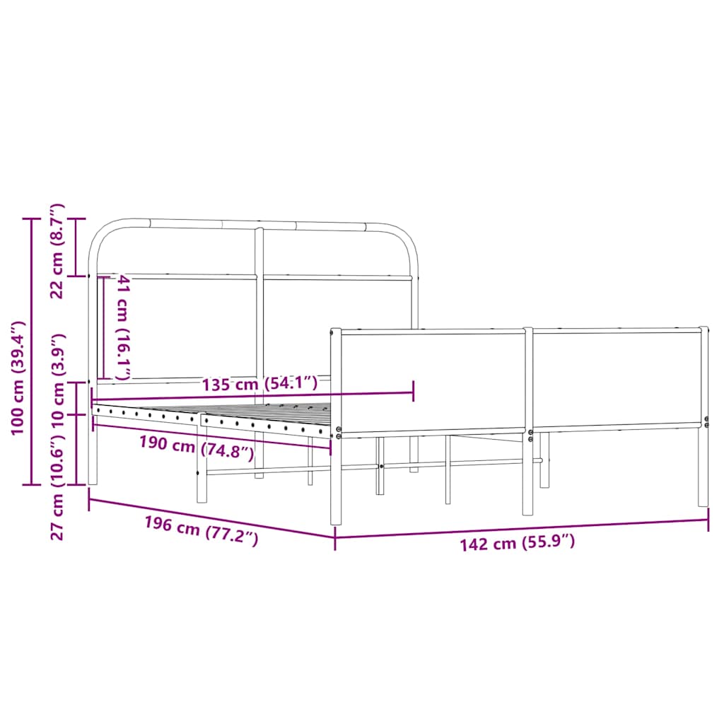 Sengeramme uten madrass sonoma eik 135x190 cm konstruert tre