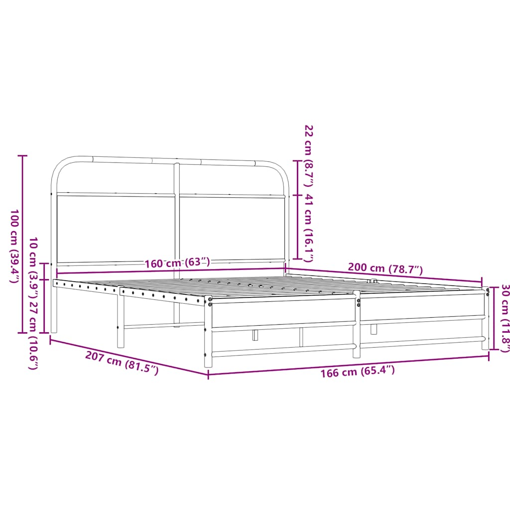 Sengeramme uten madrass brun eik 150x200 cm konstruert tre