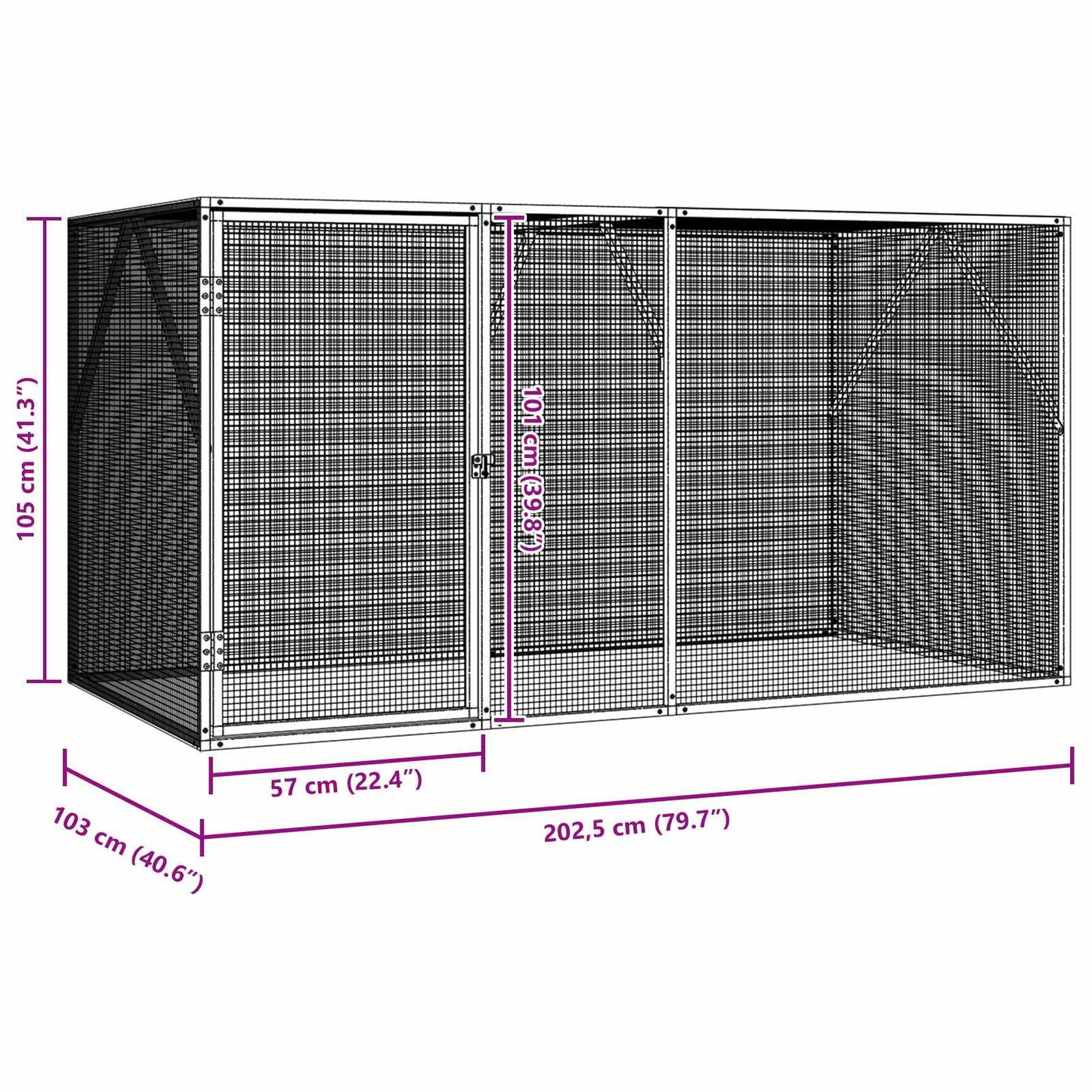 Fuglebur Antrasitt 208 x 102 x 108 cm Galvanisert Stål vidaXL