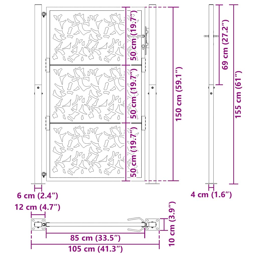 Hageport svart 100x150 cm stålbladdesign