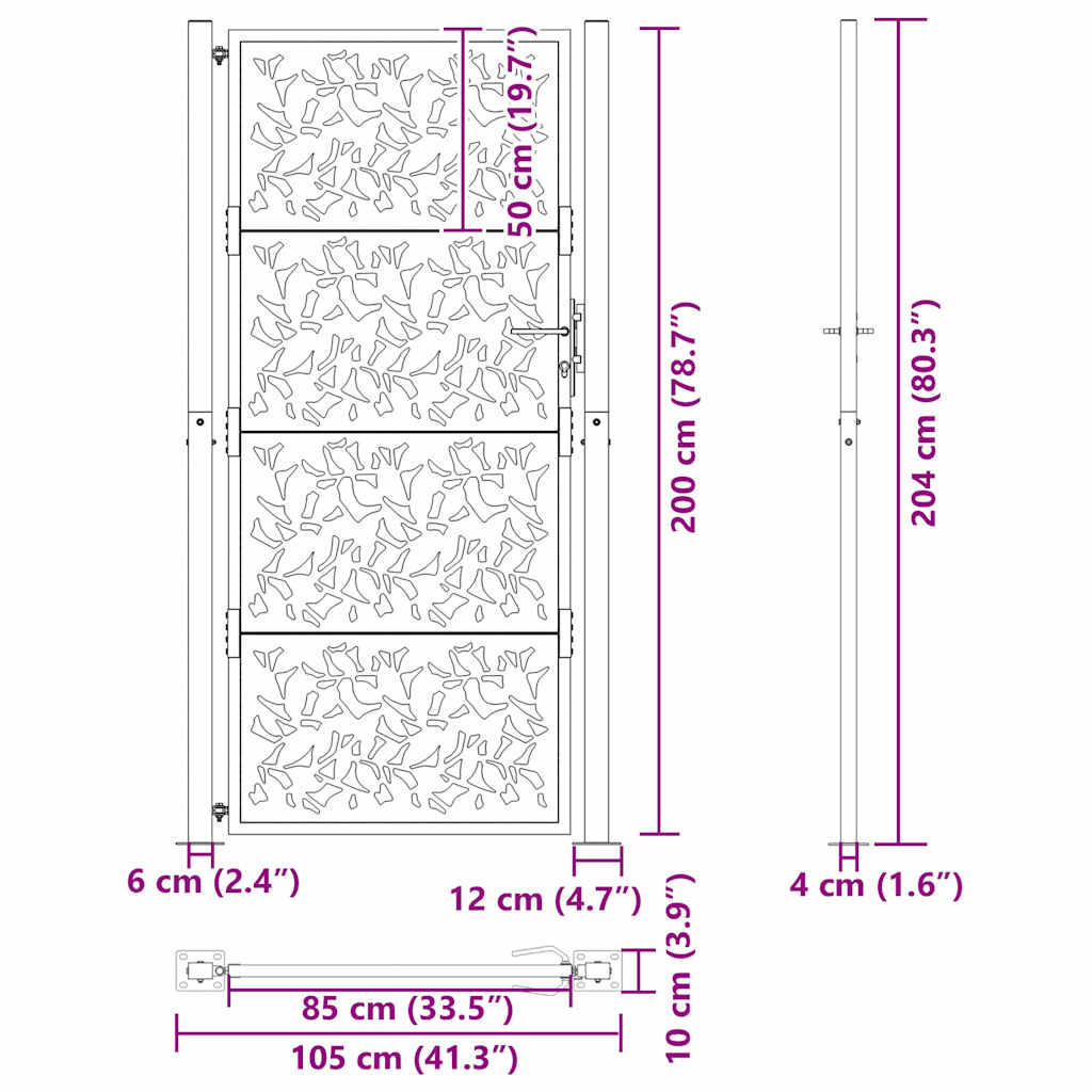 Hageport 100x200 cm værbestandig stålbladdesign