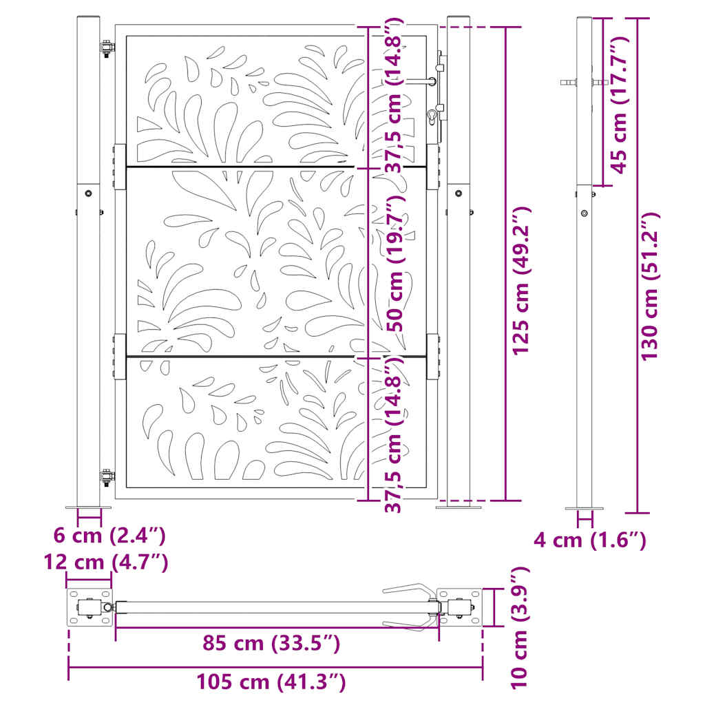 Hageport svart 100x125 cm stålbølgedesign