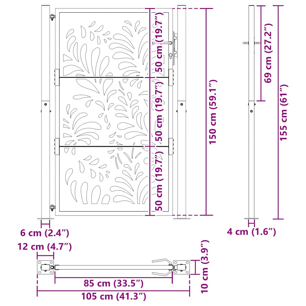 Hageport svart 100x150 cm stålbølgedesign