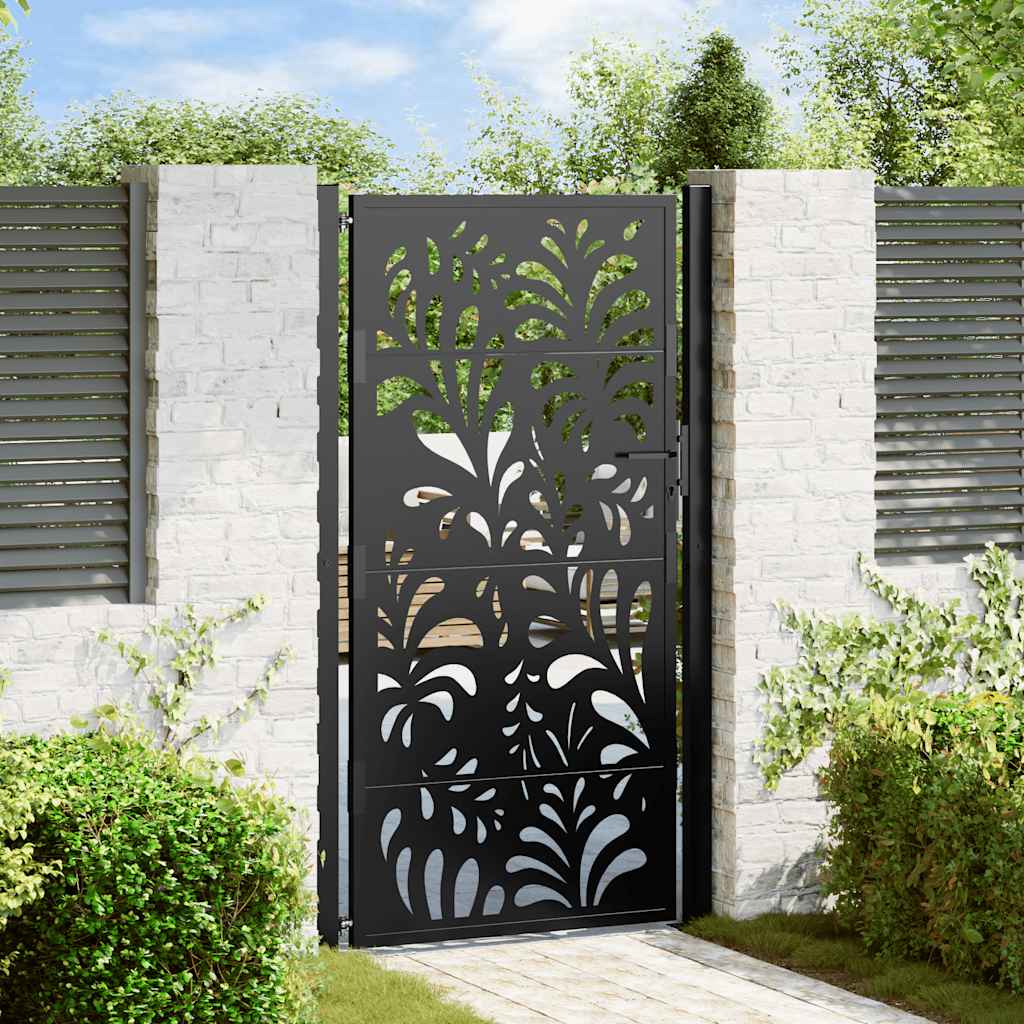 Hageport svart 100x175 cm stålbølgedesign