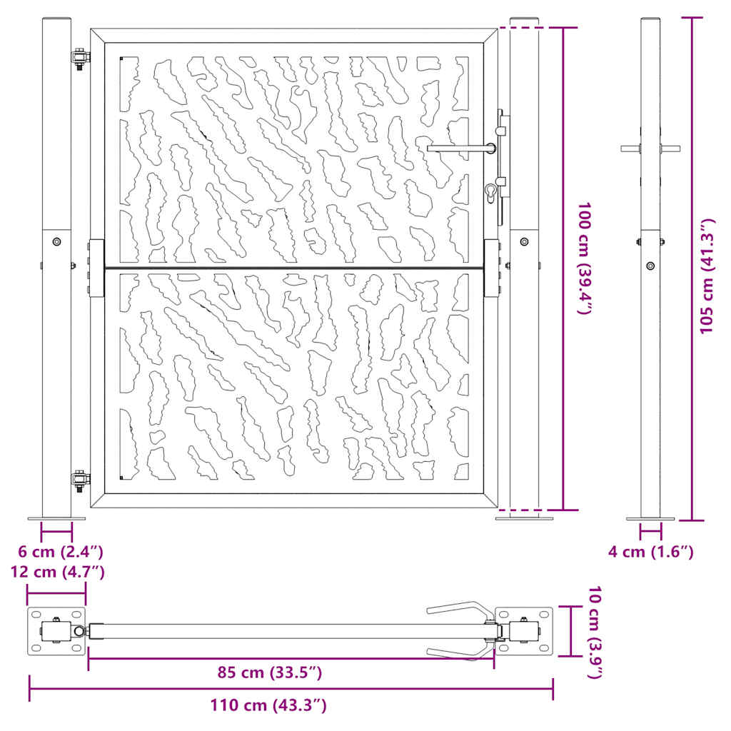 Hageport svart 100x100 cm stålspordesign
