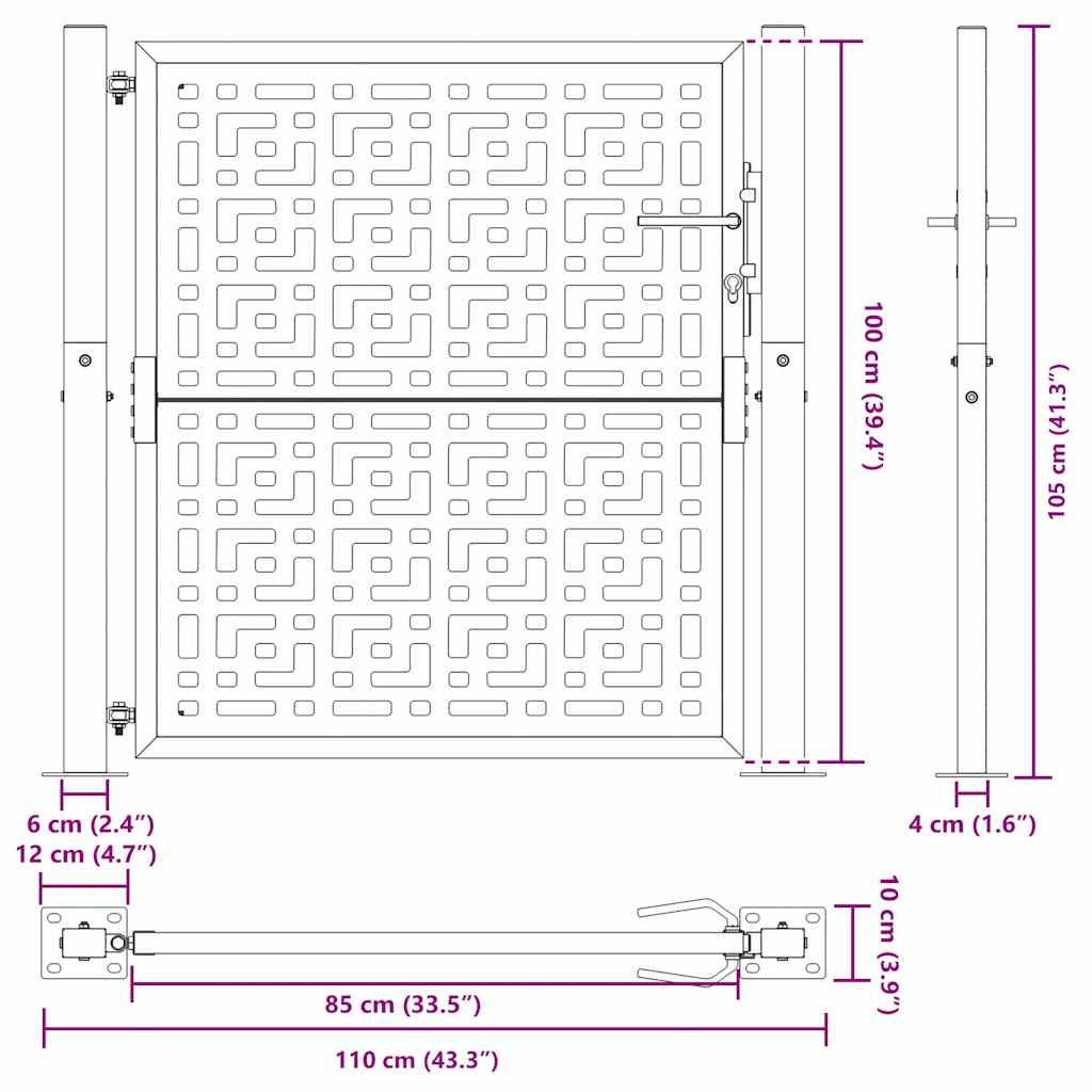 Hageport svart 100x100 cm stålkorsdesign