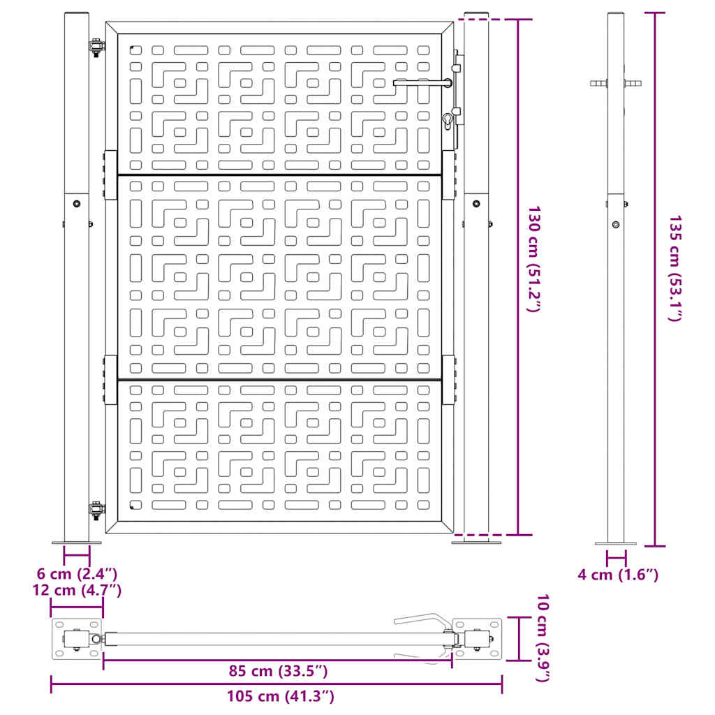 Hageport svart 100x125 cm stålkorsdesign
