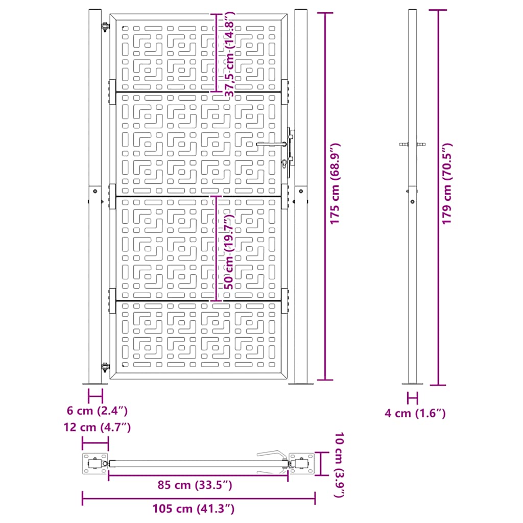 Hageport 100x200 cm værbestandig stålkorsdesign