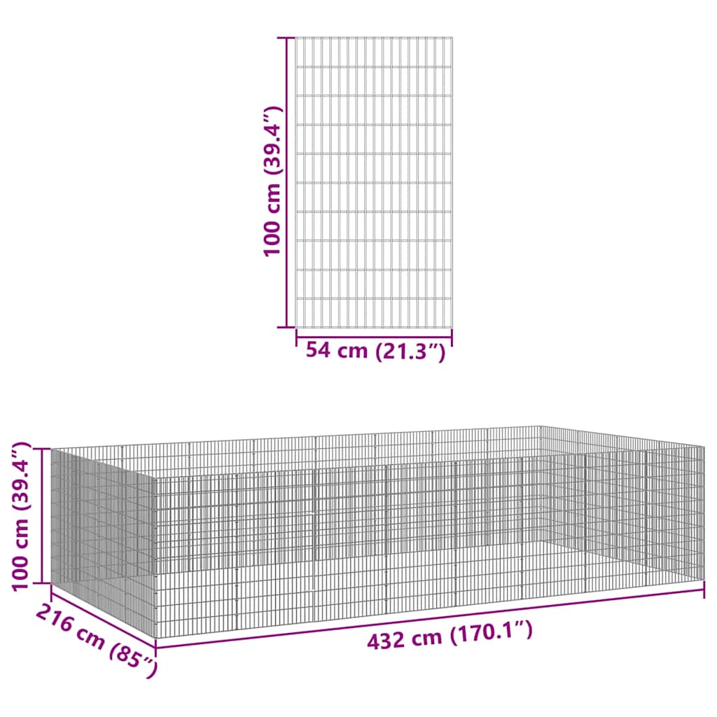 Dyregrind 24 paneler 54x100 cm galvanisert jern