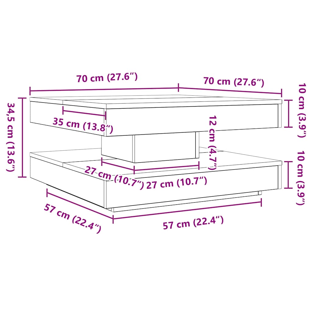 Salongbord 360-graders roterbart betonggrå 70x70x34,5 cm