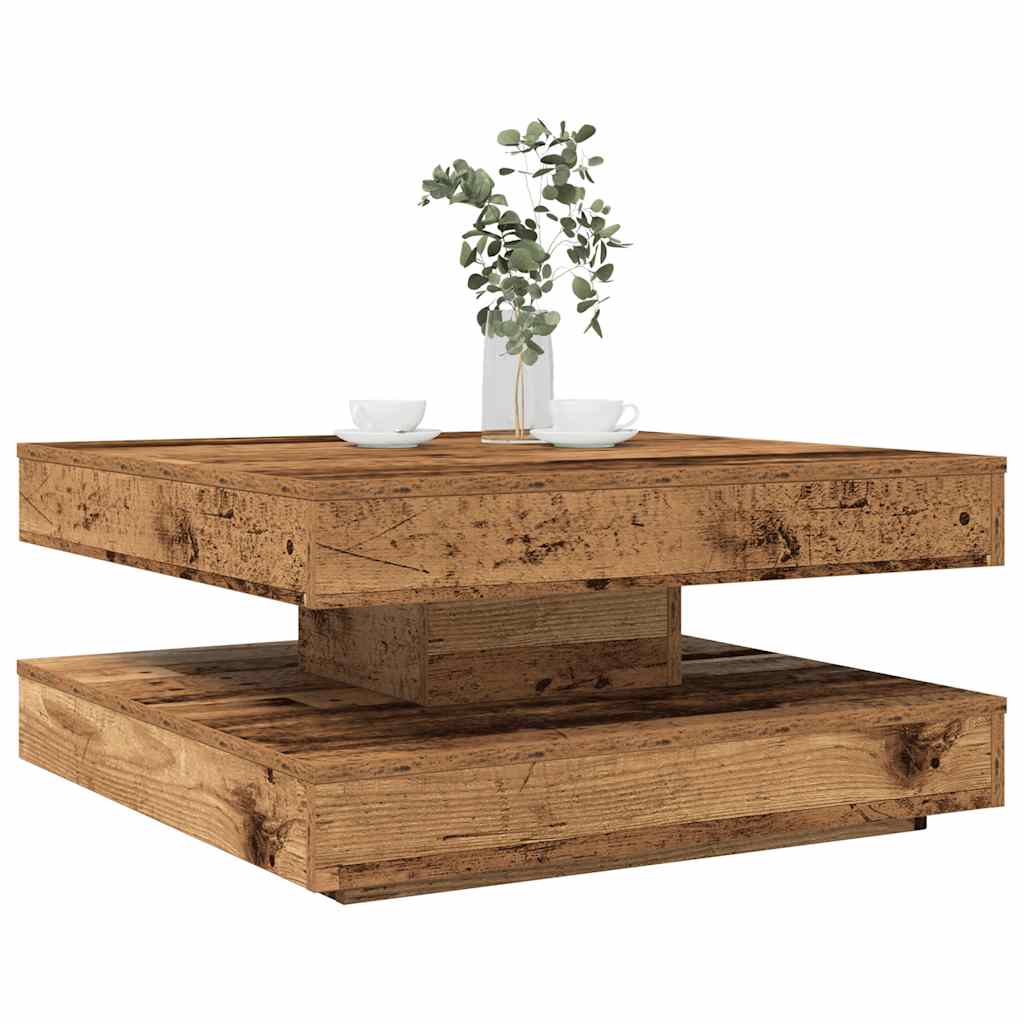 Salongbord 360-graders roterbart gammelt tre 70x70x34,5 cm