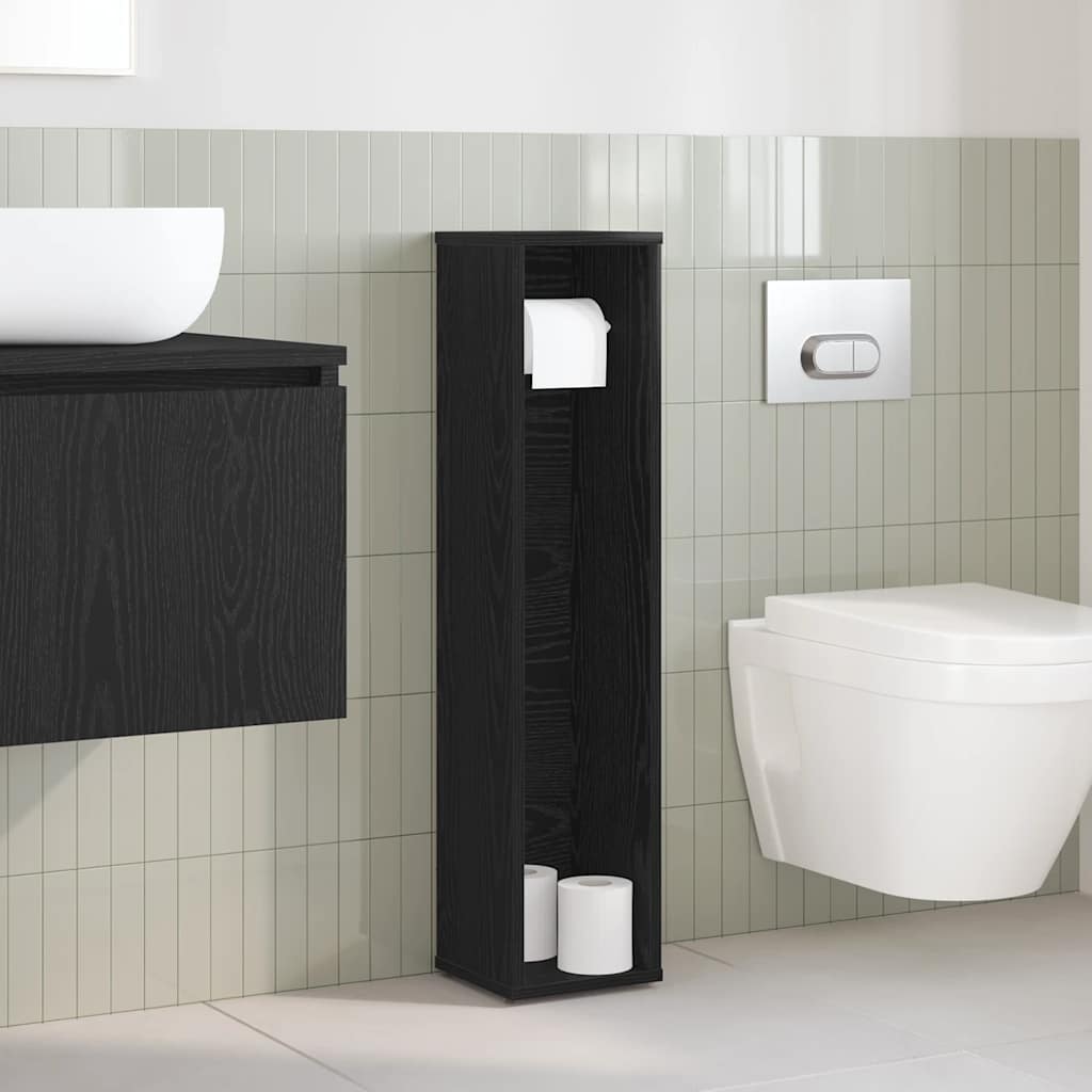 Baderomsskap med rulleholder svart 20,5x20x90 cm
