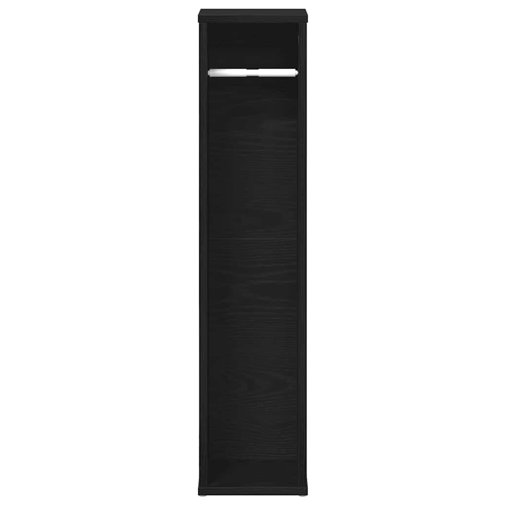 Baderomsskap med rulleholder svart 20,5x20x90 cm