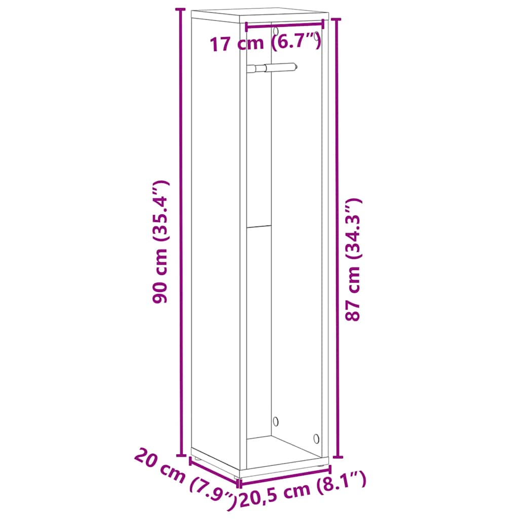 Baderomsskap med rulleholder brun eik 20,5x20x90 cm