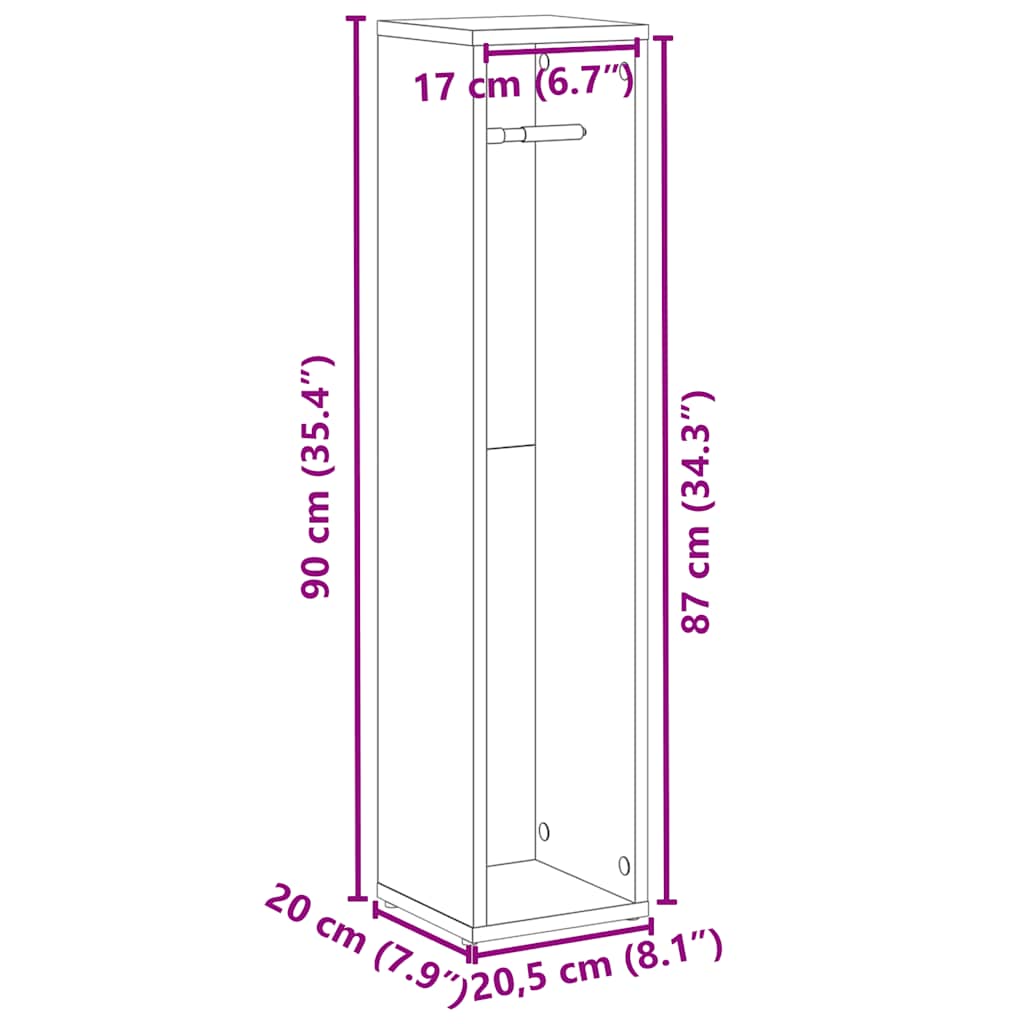 Baderomsskap med rulleholder gammelt tre 20,5x20x90 cm