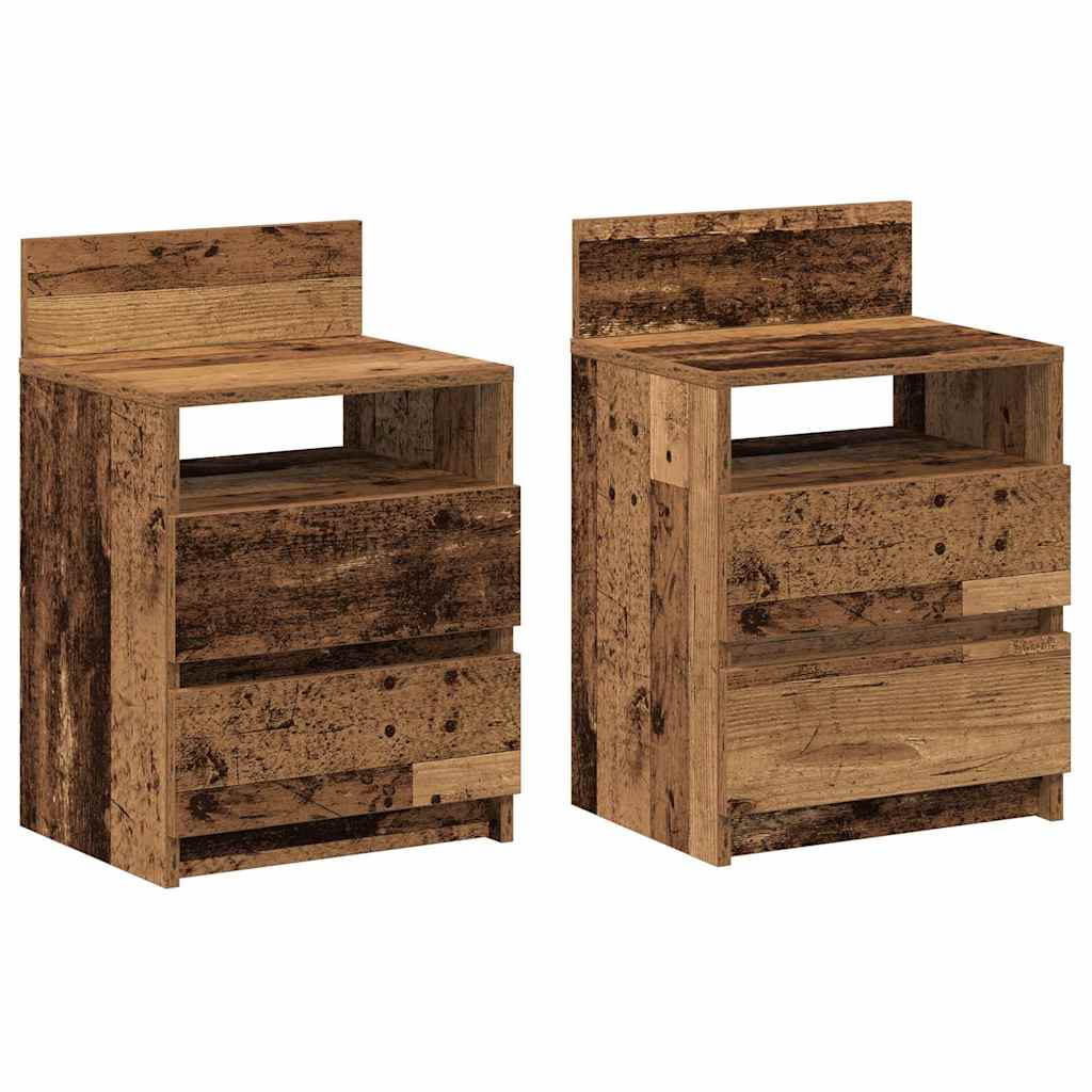 Nattbord 2 stk med 2 skuffer gammelt tre 40x33x60 cm