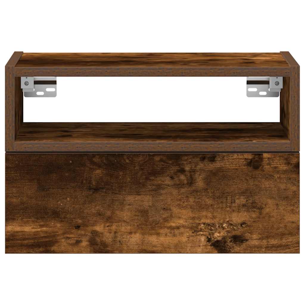 Veggmontert nattbord røkt eik 45x26x28,5 cm
