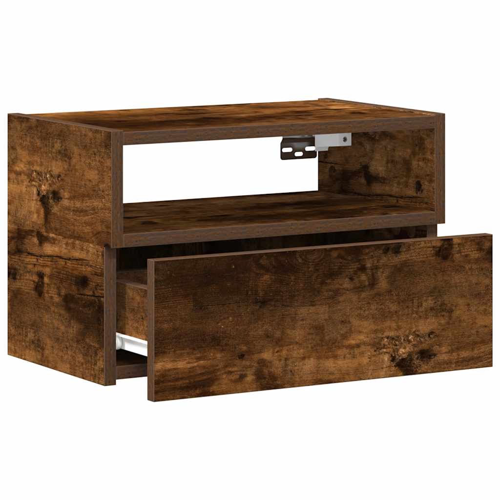 Veggmontert nattbord røkt eik 45x26x28,5 cm