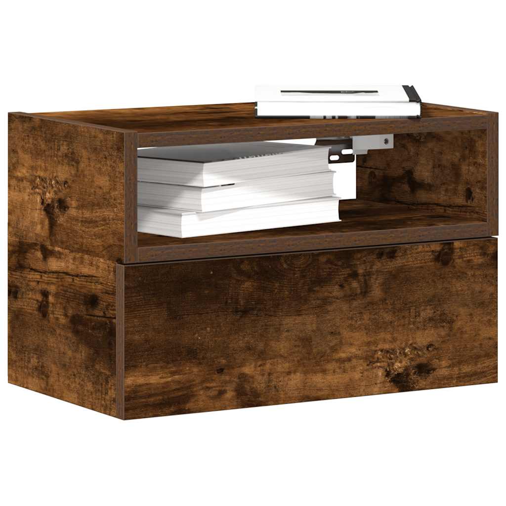 Veggmontert nattbord røkt eik 45x26x28,5 cm