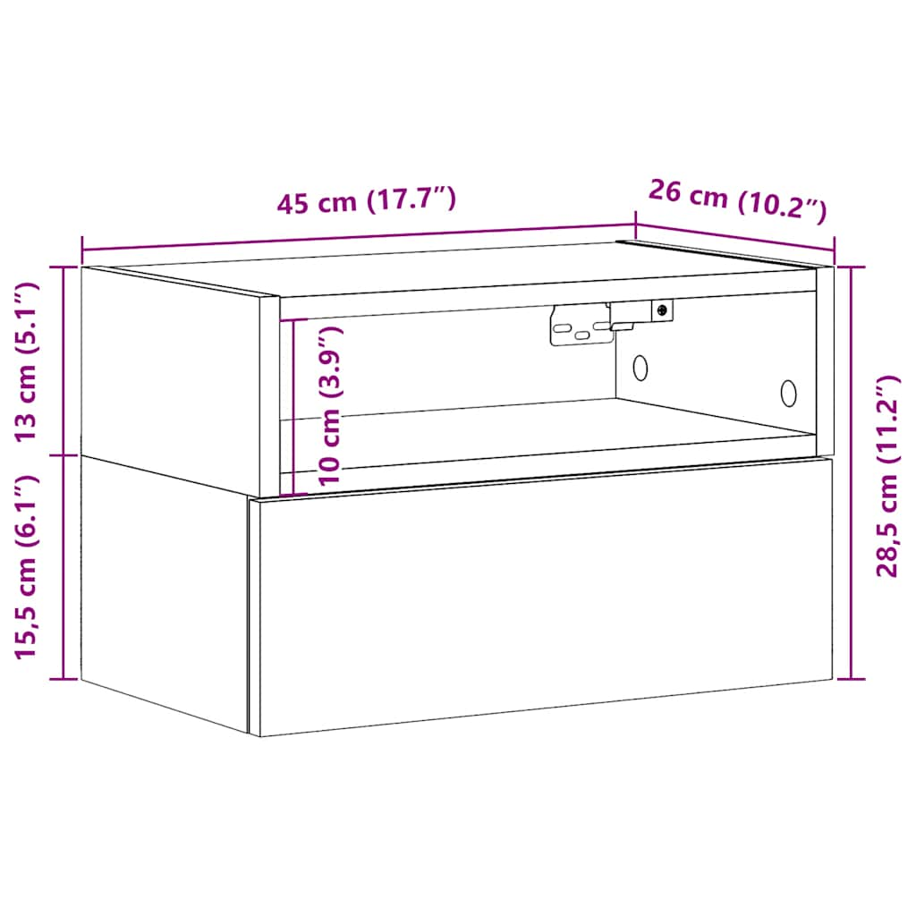 Veggmonterte nattbord 2 stk røkt eik 45x26x28,5 cm