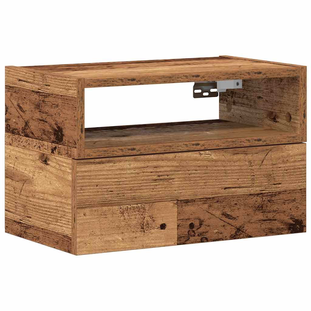 Veggmontert nattbord gammelt tre 45x26x28,5 cm