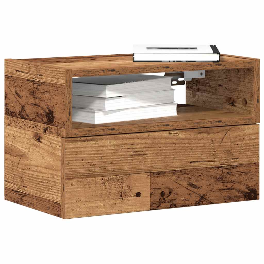 Veggmontert nattbord gammelt tre 45x26x28,5 cm