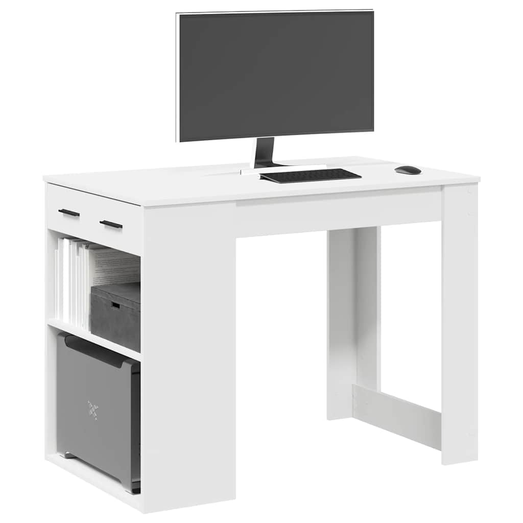 Skrivebord med skuff og hylle hvit 102x62x77,5cm konstruert tre
