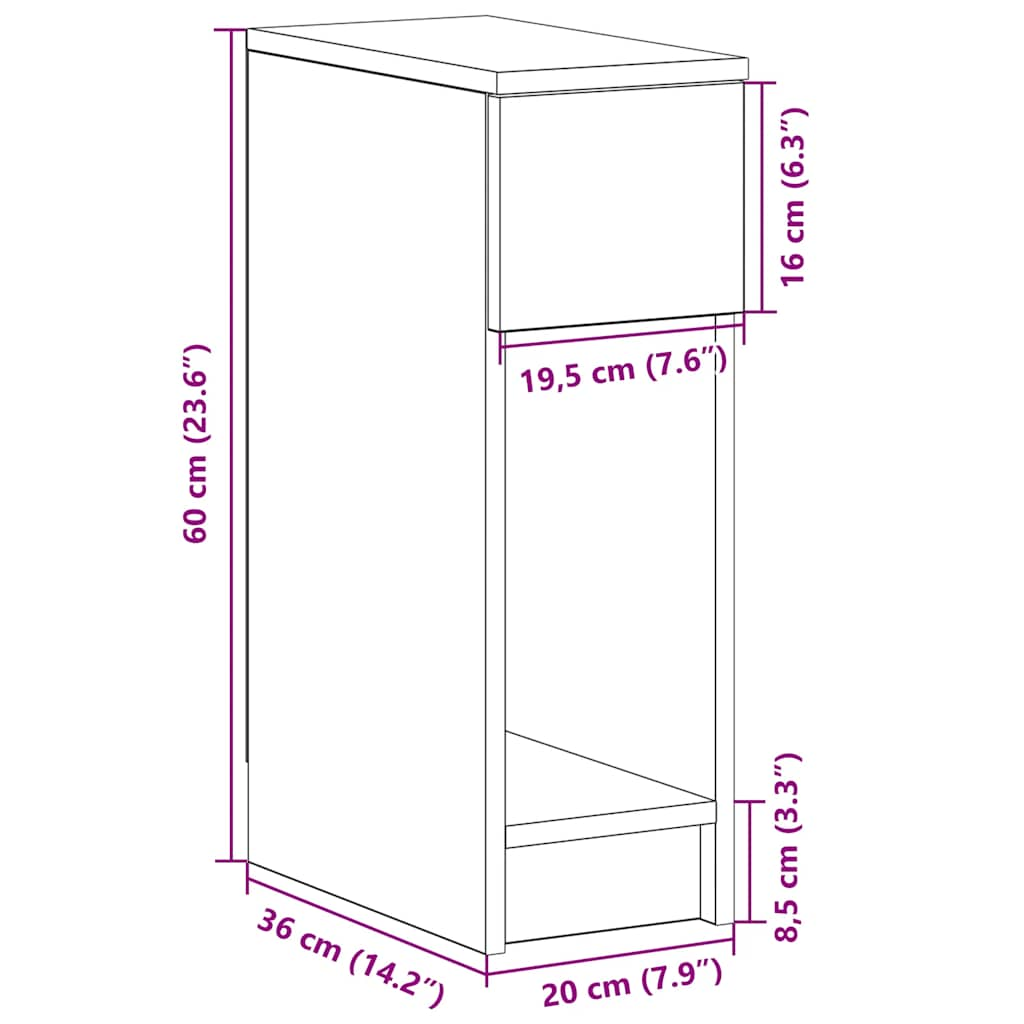 Nattskap med Skuff artisan eik 20x36x60 cm