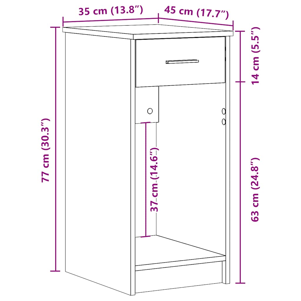 Datatårnstativ med skuff gammelt tre 35x45x77 cm