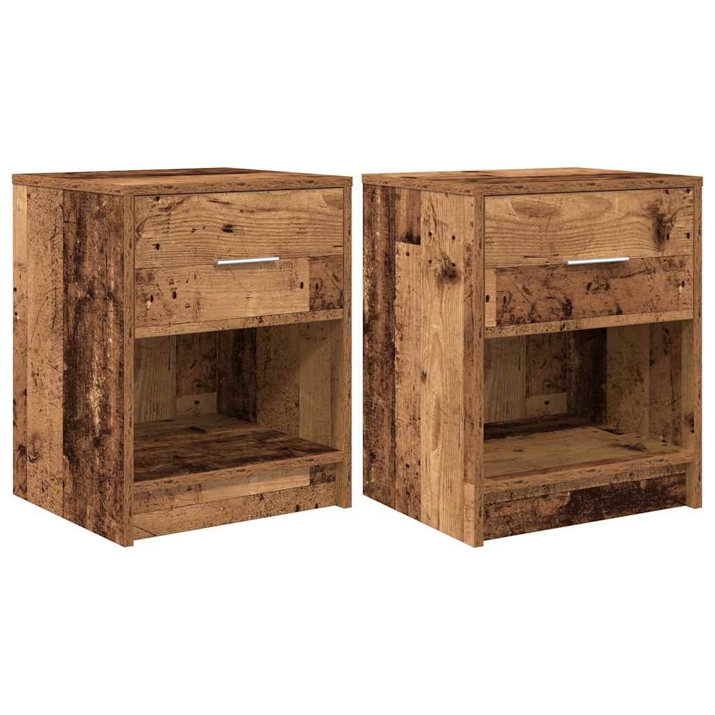 Nattbord 2 stk med skuff gammelt tre 40x34x50 cm
