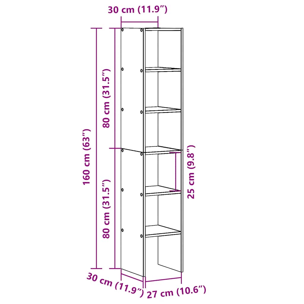 Bokhyller 2 stk stablebar artisan eik 30x30x80cm konstruert tre