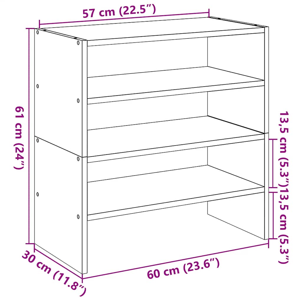 Skostativer 2 stk Stablebar Sort Eik 60x30x30,5 cm