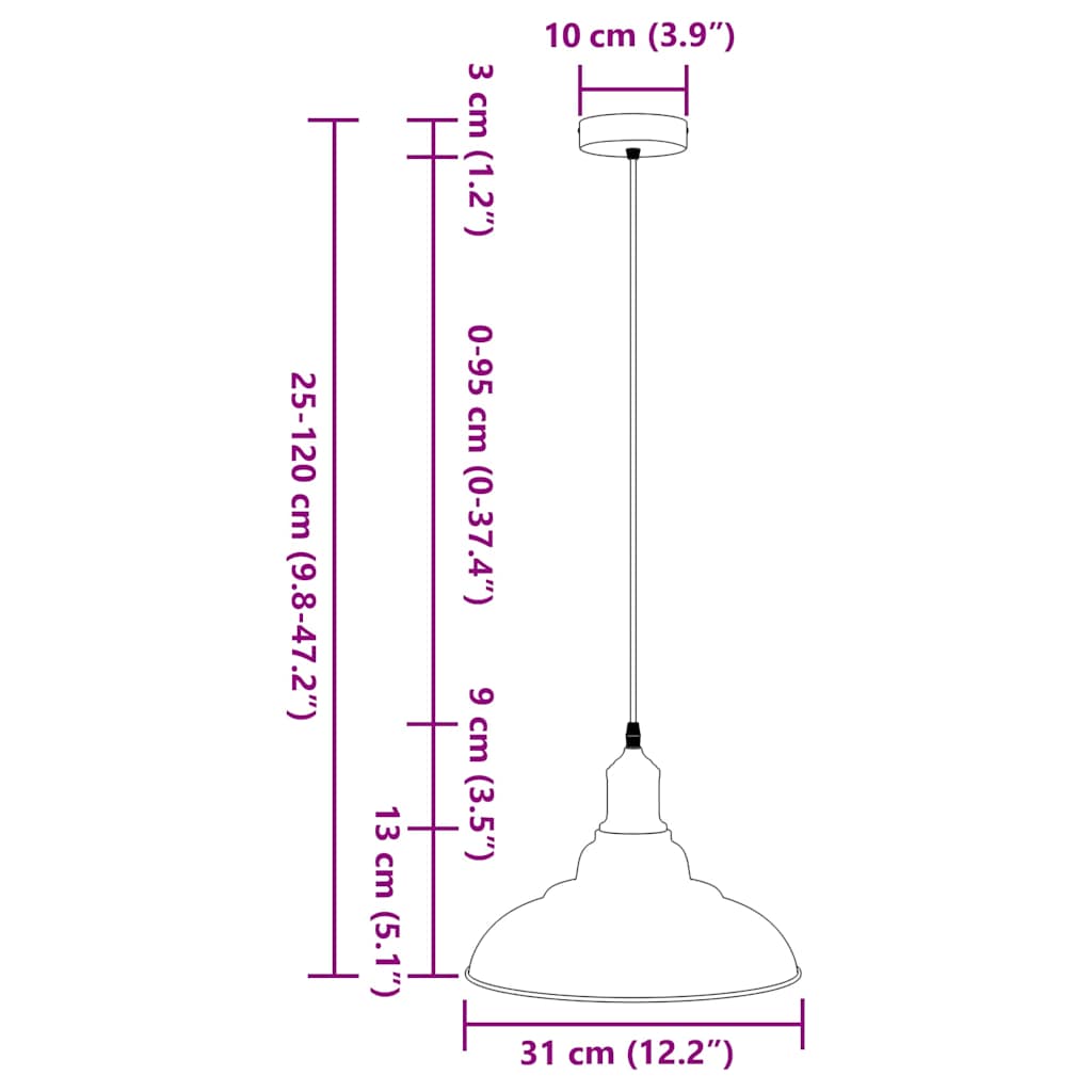 Pendellampe høydejusterbar E27 glans svart Ø 31 cm metall