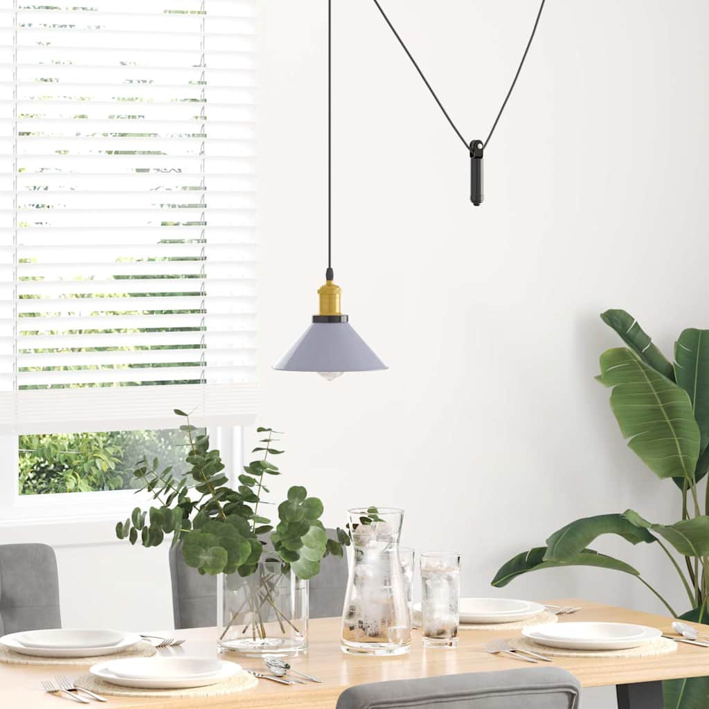 Pendellampe høydejusterbar E27 glans grå Ø 22 cm metall