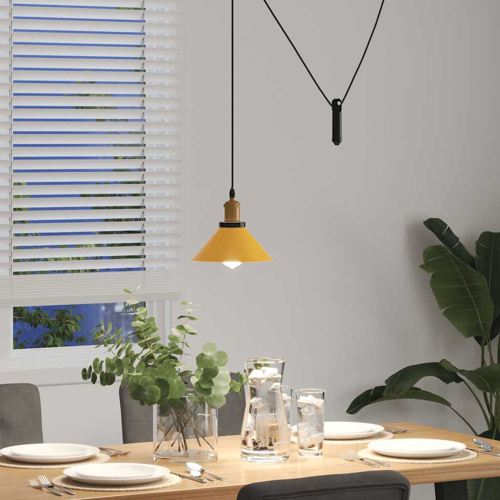 Pendellampe høydejusterbar E27 glans gul Ø 22 cm metall