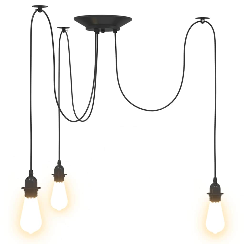 Pendellampe med 3 lampeholdere E27 svart metal