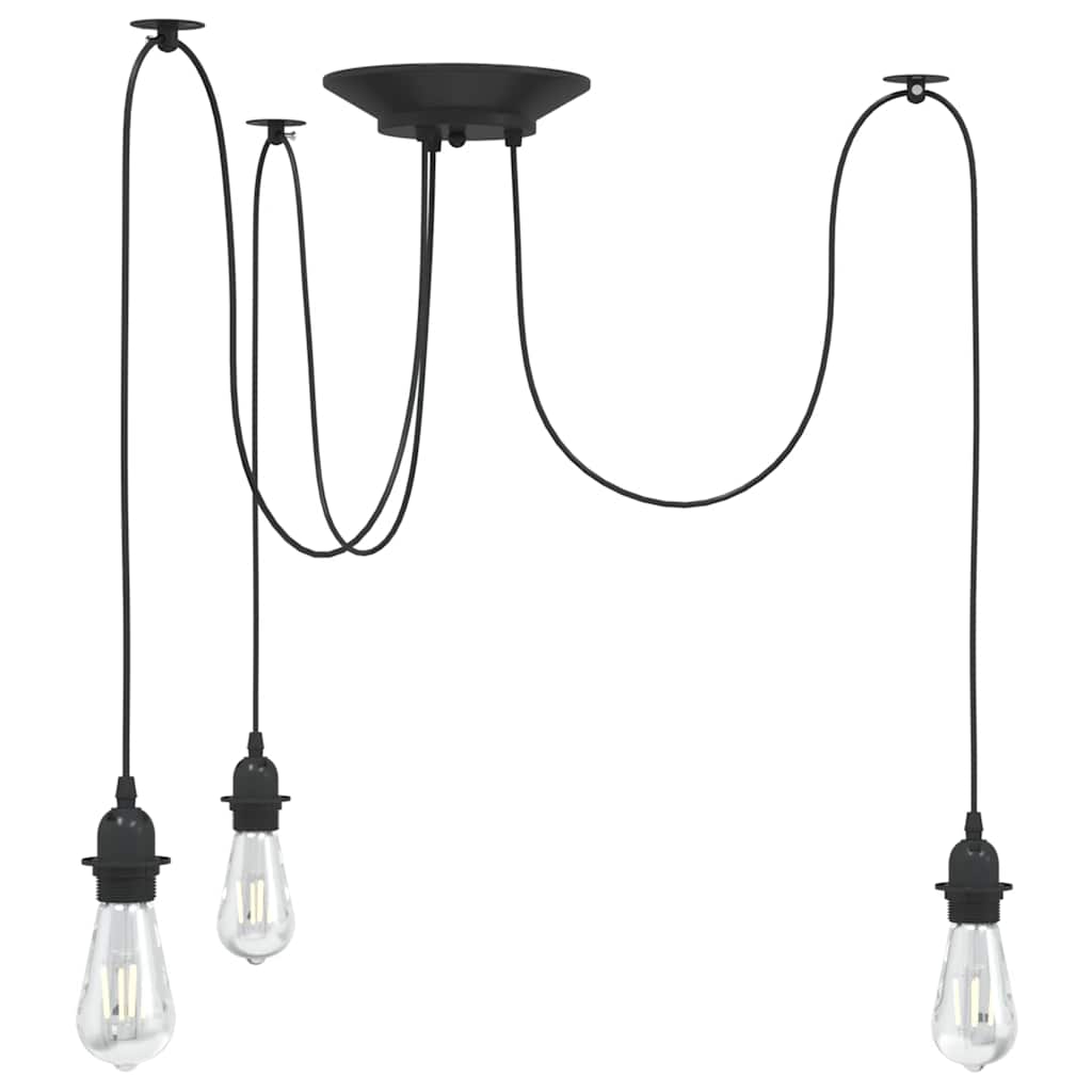 Pendellampe med 3 lampeholdere E27 svart metal