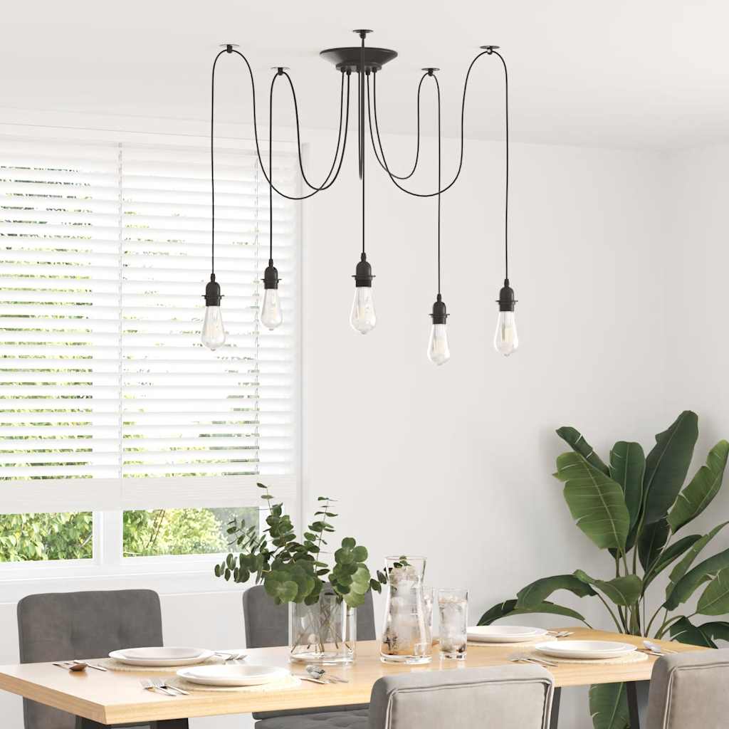 Pendellampe med 5 lampeholdere E27 svart metal