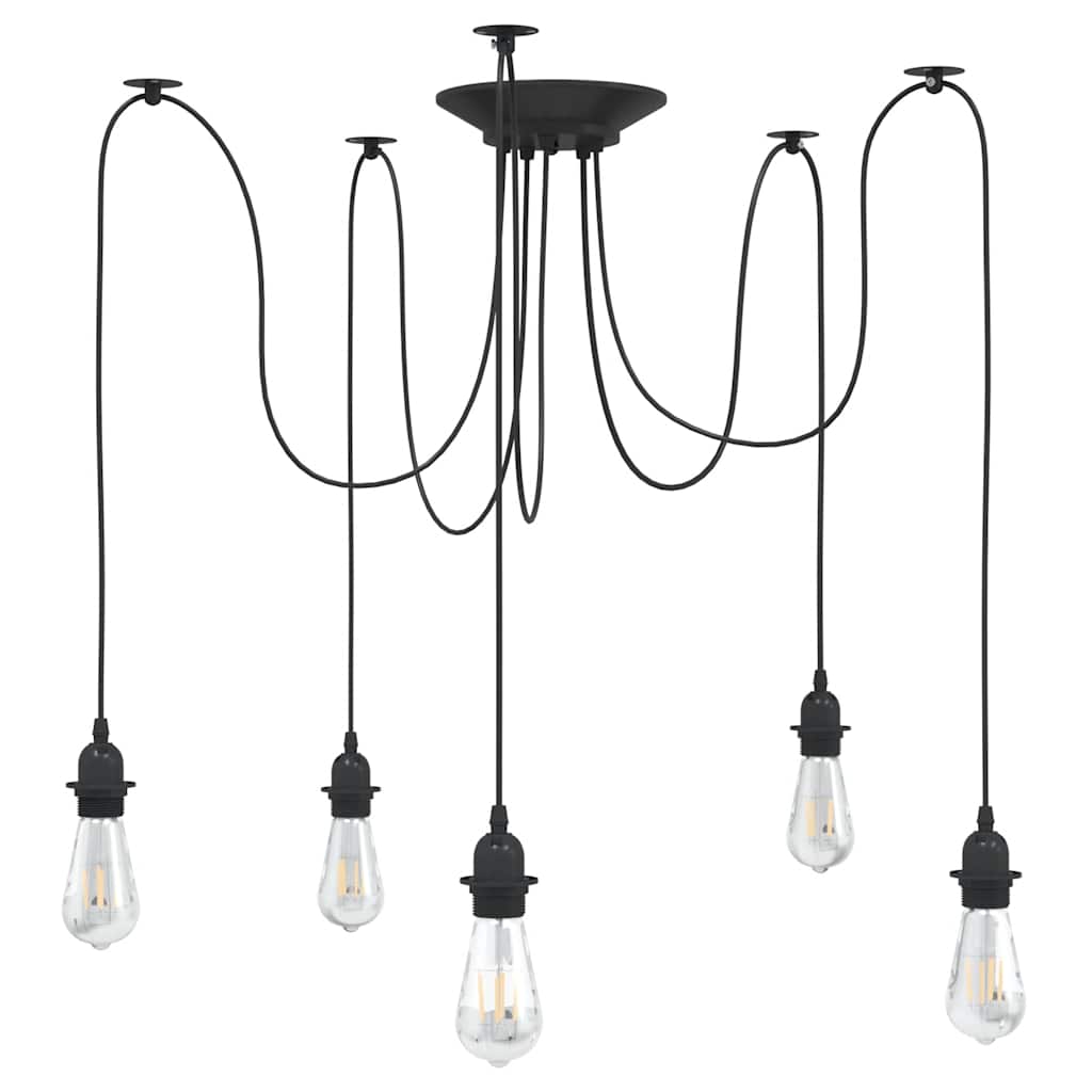 Pendellampe med 5 lampeholdere E27 svart metal